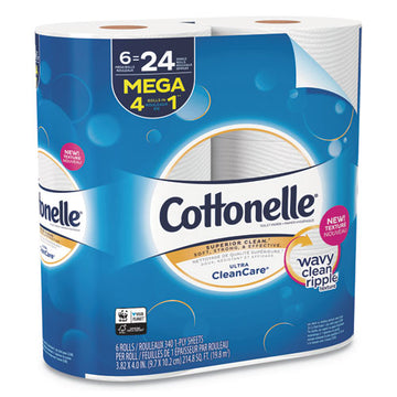 Cottonelle® Ultra Cleancare Toilet Paper, Strong Tissue, Mega Rolls, Septic Safe, 1-ply, White, 340 Sheets-roll, 6 Rolls-pack, 6 Packs-ct freeshipping - TVN Wholesale